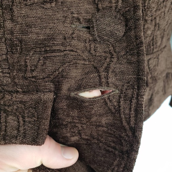 3/$25 Y2K Hot Kiss Velvet Blazer Jacket Floral Embossed Long Sleeve Brown - Picture 10 of 10